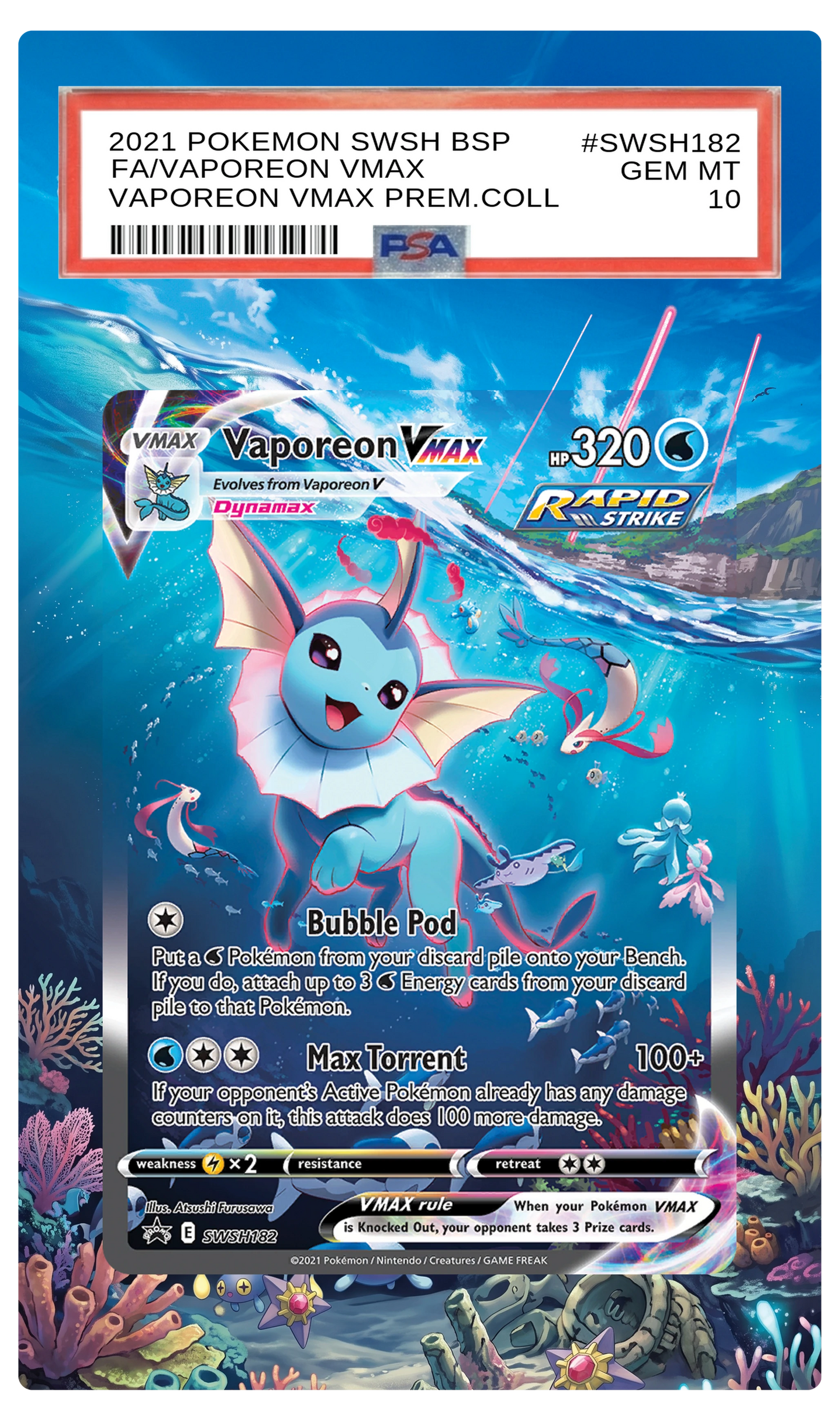 Vaporeon VMAX - SWSH182 Black Star Custom Extended Aura